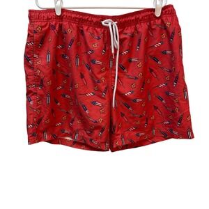 Way To Celebrate Mens XL Red Patriotic Firework Rocket Swim Trunks Board Shorts